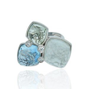 Superoro 18K White Gold Diamond Quartz, Prasiolite & Topaz Ring